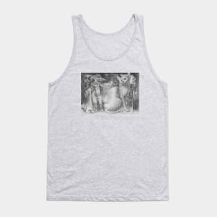 Mystical Sphinx Cat and Egyptian Goddess - Graphite Pencil Art Tank Top